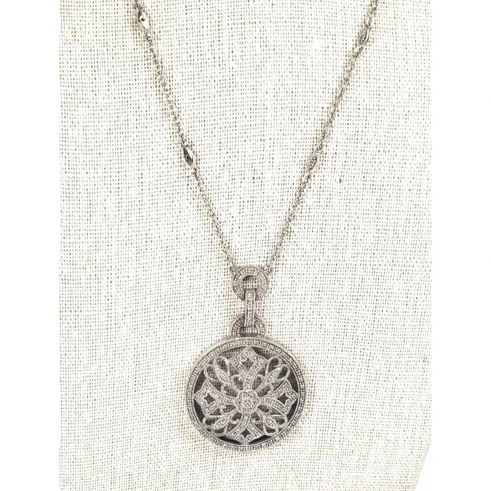 Vintage 925 Sterling Silver w Diamond Circle Cross Hearts Pendant Chain Necklace - Picture 2 of 16